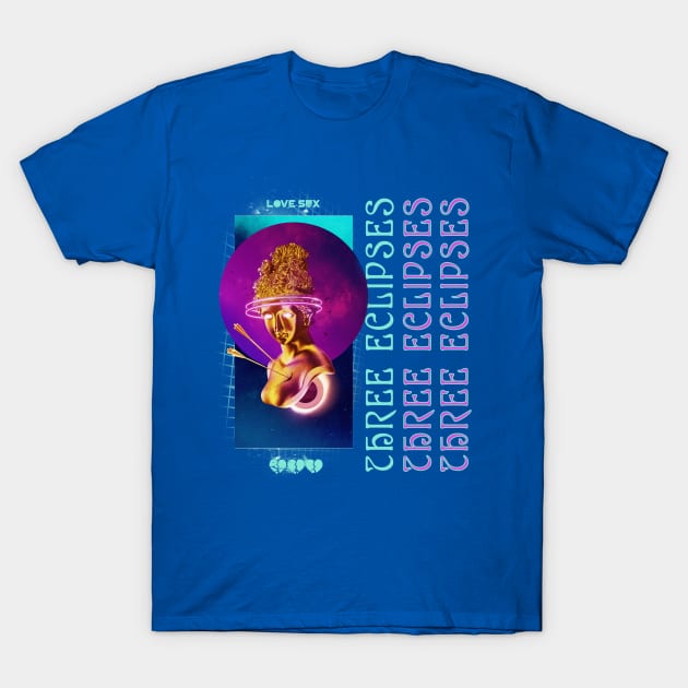 Vaporwave Aesthetic Greek Statue Outrun Grunge Three Eclipses Streetwear T-Shirt by Sassee Designs